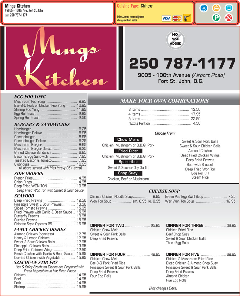 Mings Kitchen 9005 100 Ave, Fort St. John, BC
