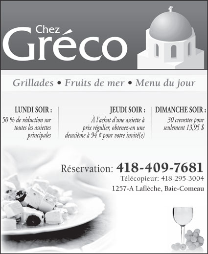 Restaurant Chez Greco Baie Comeau Menu Restaurant Chez Greco Baie Comeau Menu