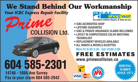 Prime Acura North on Prime Collision Ltd  604 585 2301    Display Ad   We Stand Behind Our